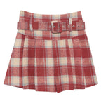 With Belt Plaid Woolen Pleated High Waist Anti Skirt