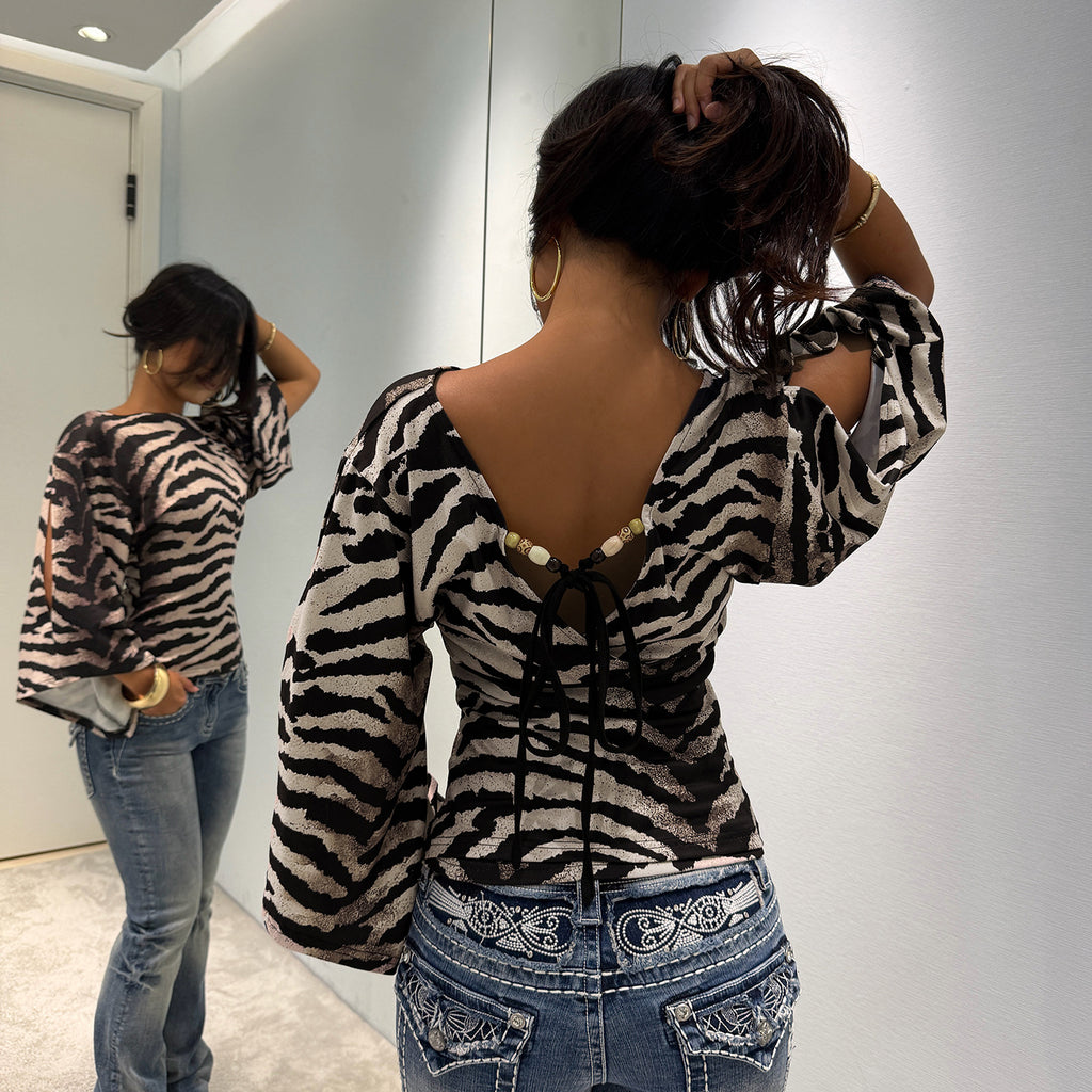 Animal Print Beaded Halter Top