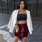 Women's Autumn Winter Velvet High Waist Short Skirt Pleated Ruffled Slim Fit All Matching Hip Skirt