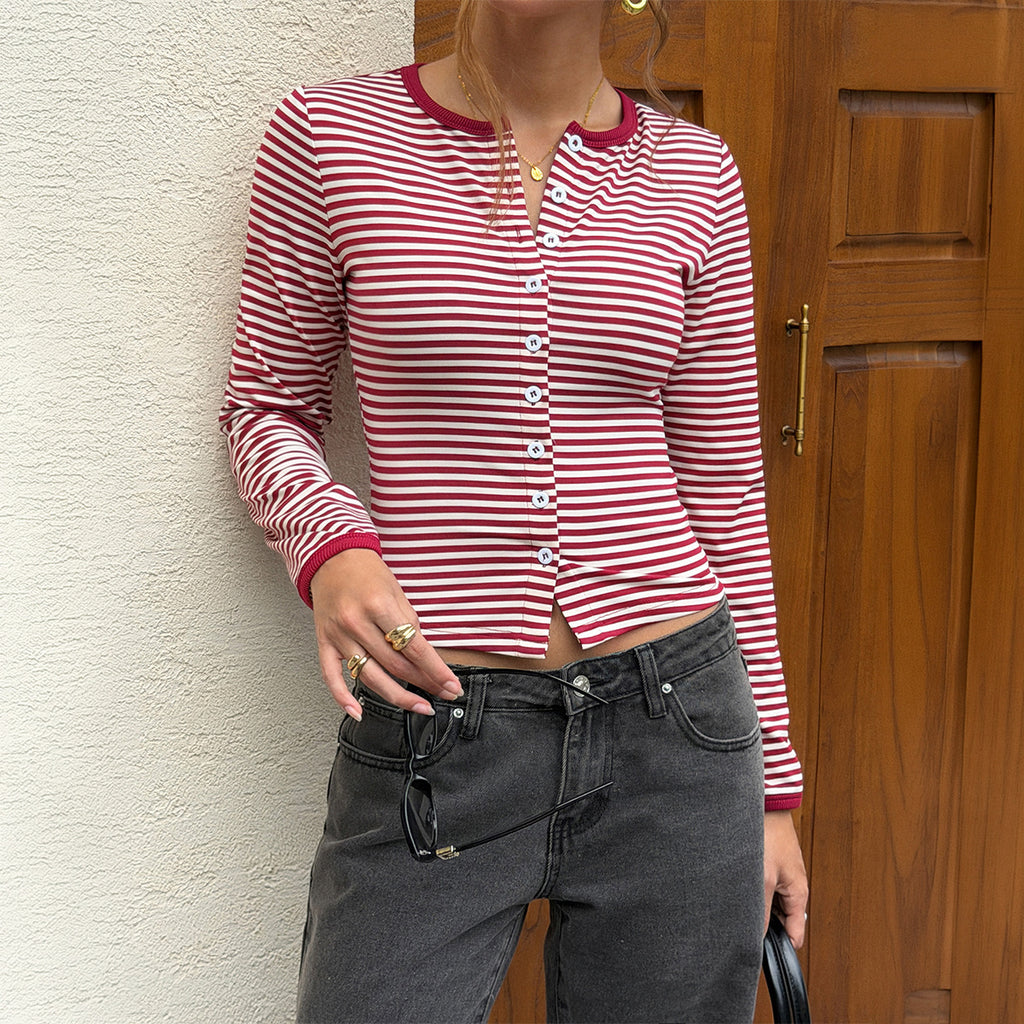 Women's French Retro Striped Contrast-Color Top