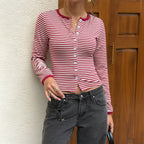 Women's French Retro Striped Contrast-Color Top