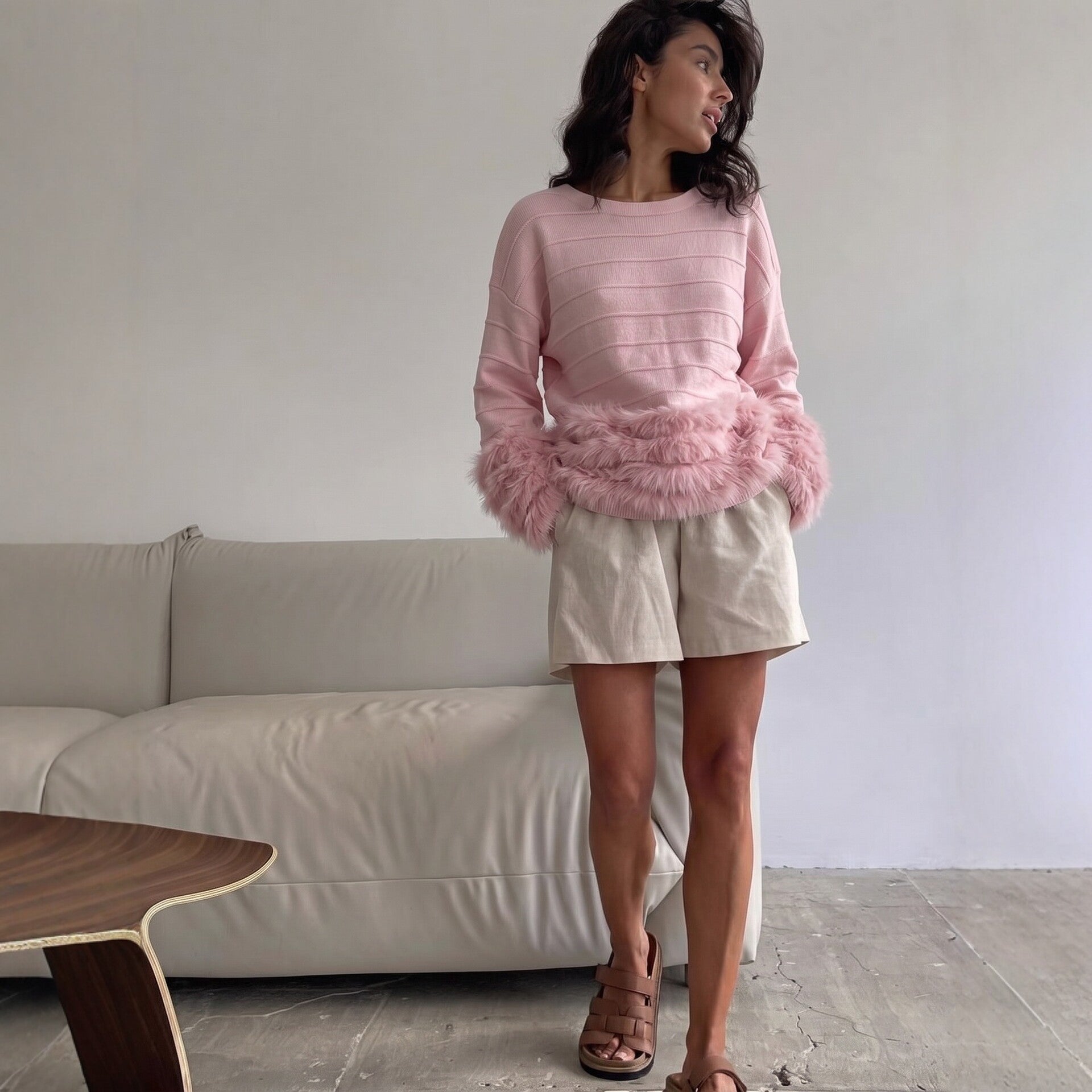 Autumn Winter Tassel Patchwork round Neck Sweater Women