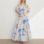 Women's Purple Floral Off-Shoulder Maxi Dress
