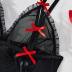 Sexy Lingerie for Women Sexy Lace up Hollow Out Cutout Temptation Sweet Bow Suspender Bed Uniform Headband