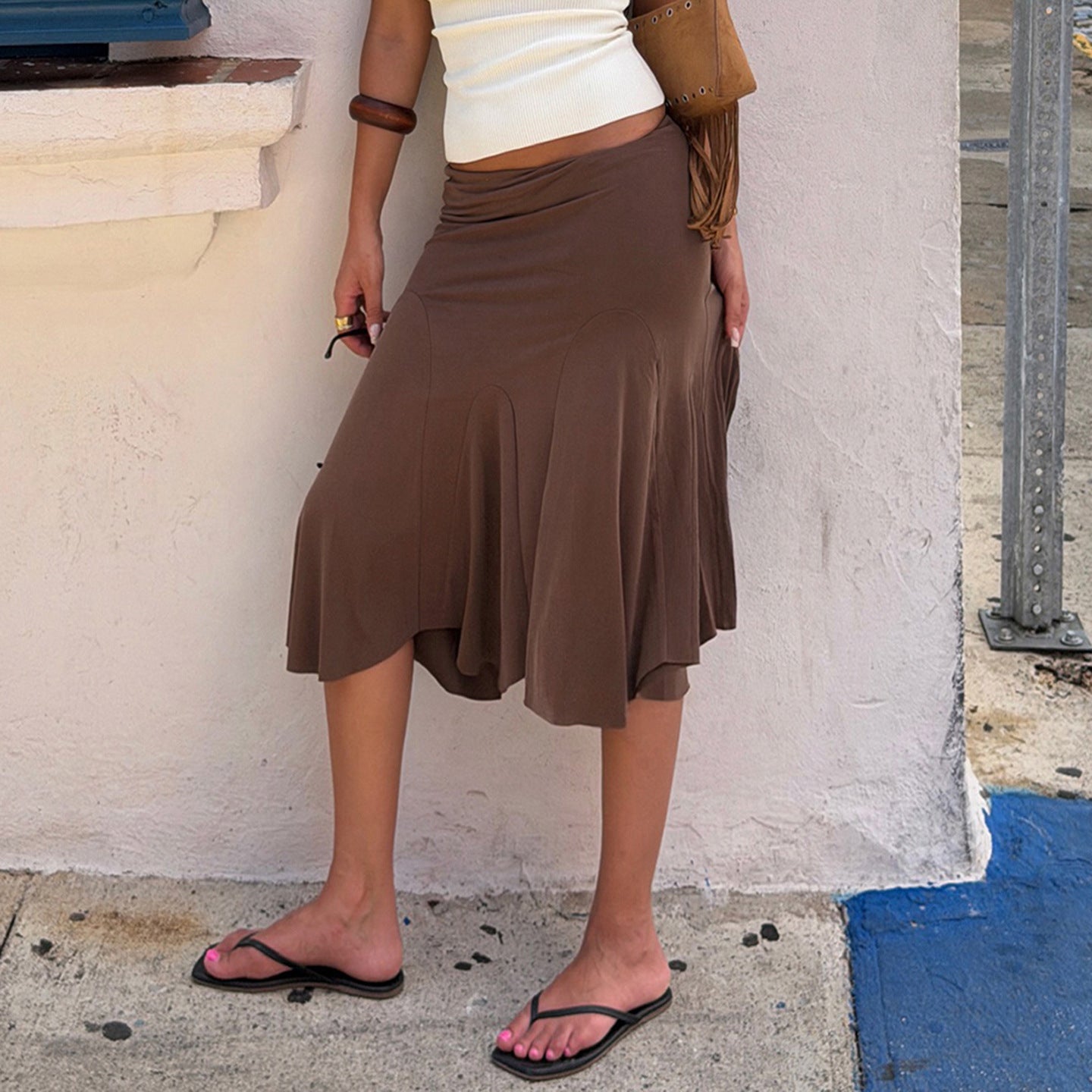 Retro Idle Casual Irregular Asym Skirt Street Sexy Midi