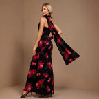Spring Summer Slant Shoulder Ribbon Floral Dress A Hem