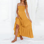 Women's Solid Color Tube Top Hem Long Sleeveless Retro Bohemian Waist Tight Dress