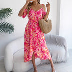 Strapless Cross V-Neck Floral Strap Holiday Dress