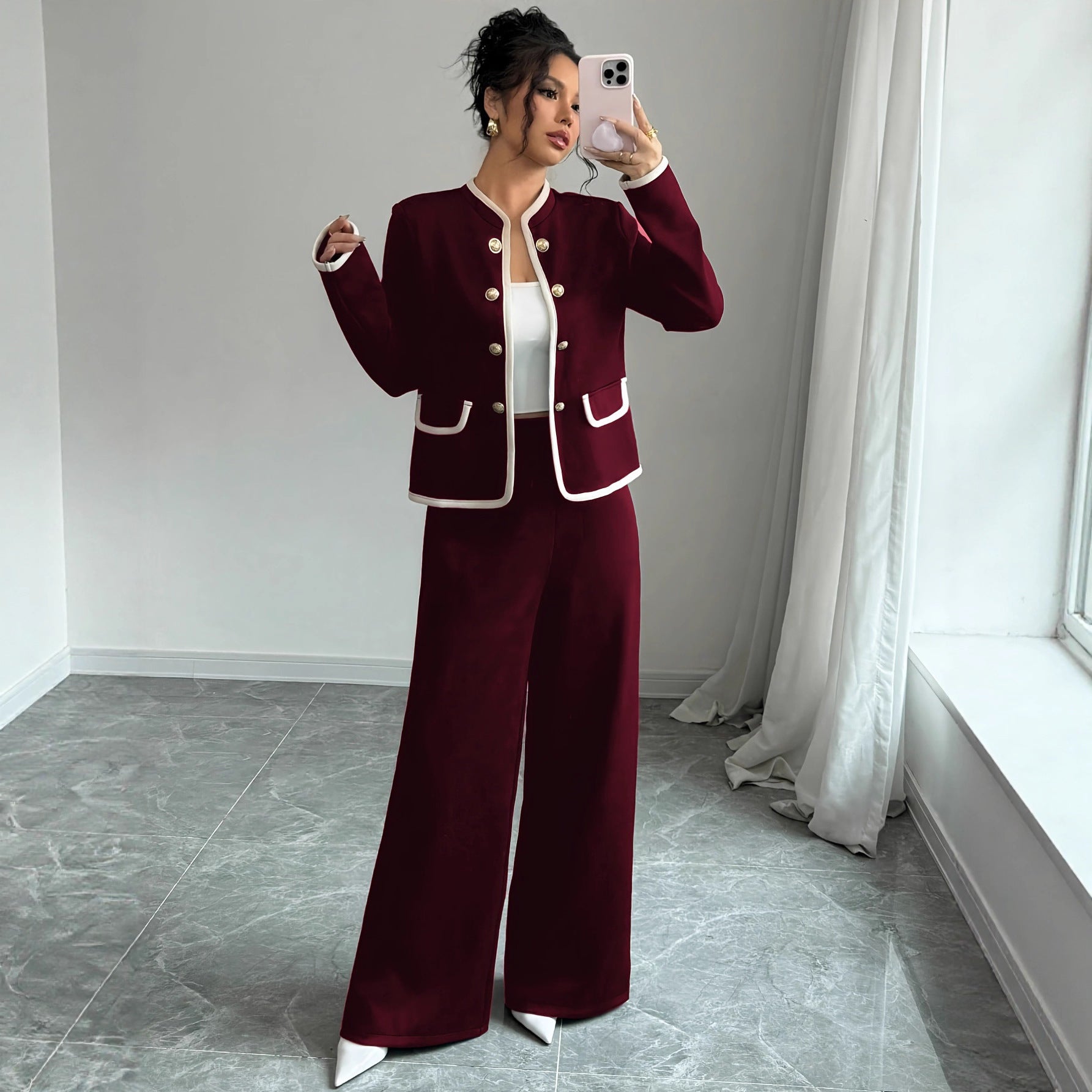 Slimming Chinese Casual Women Red High End Fashionable French Korean Chanel Set