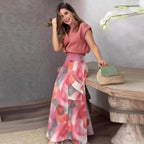Shirt Short Sleeve Top Nipped Waist Skirt Two Piece Set Clothes