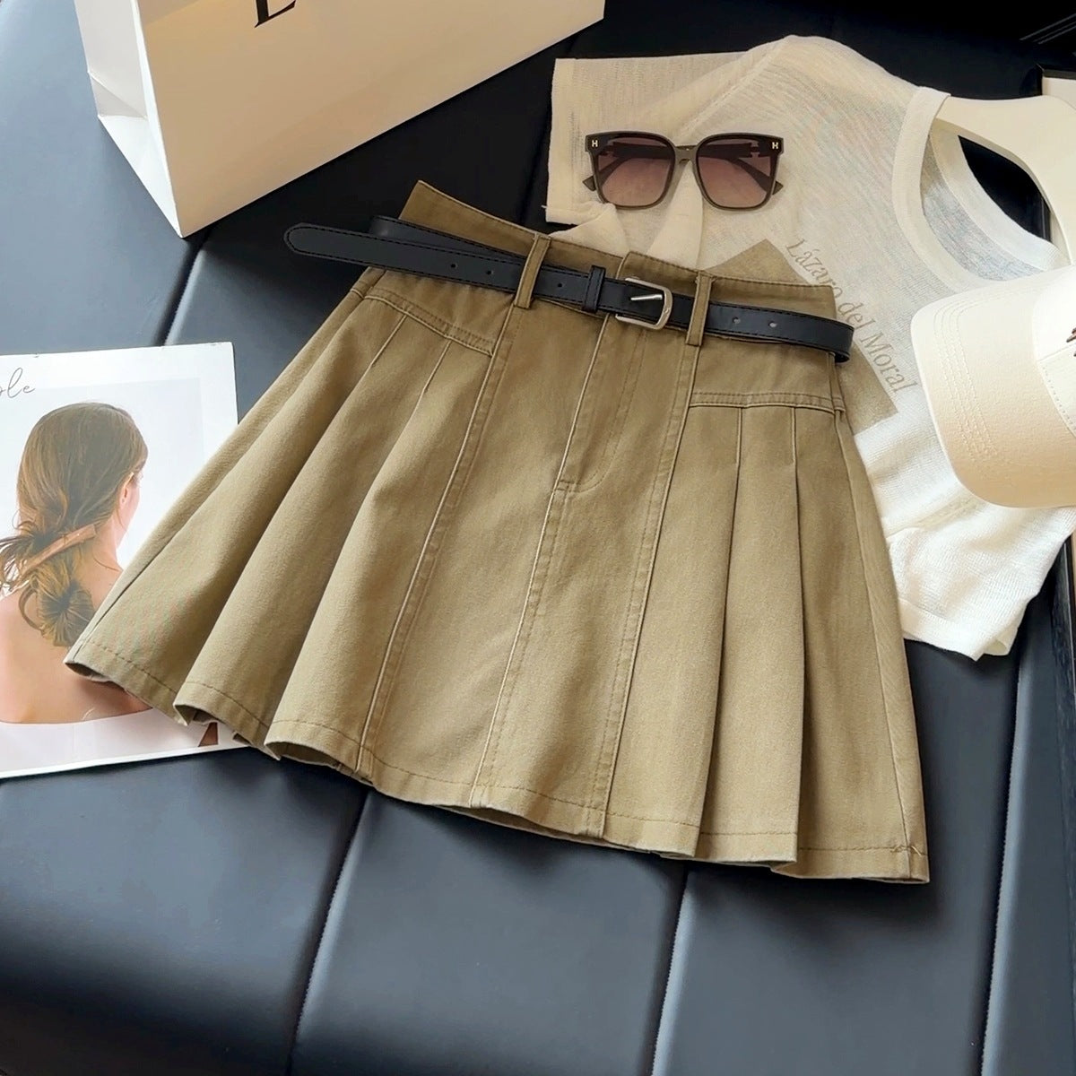 HW A line Pleated Skirt Women Summer Slimming All Matching