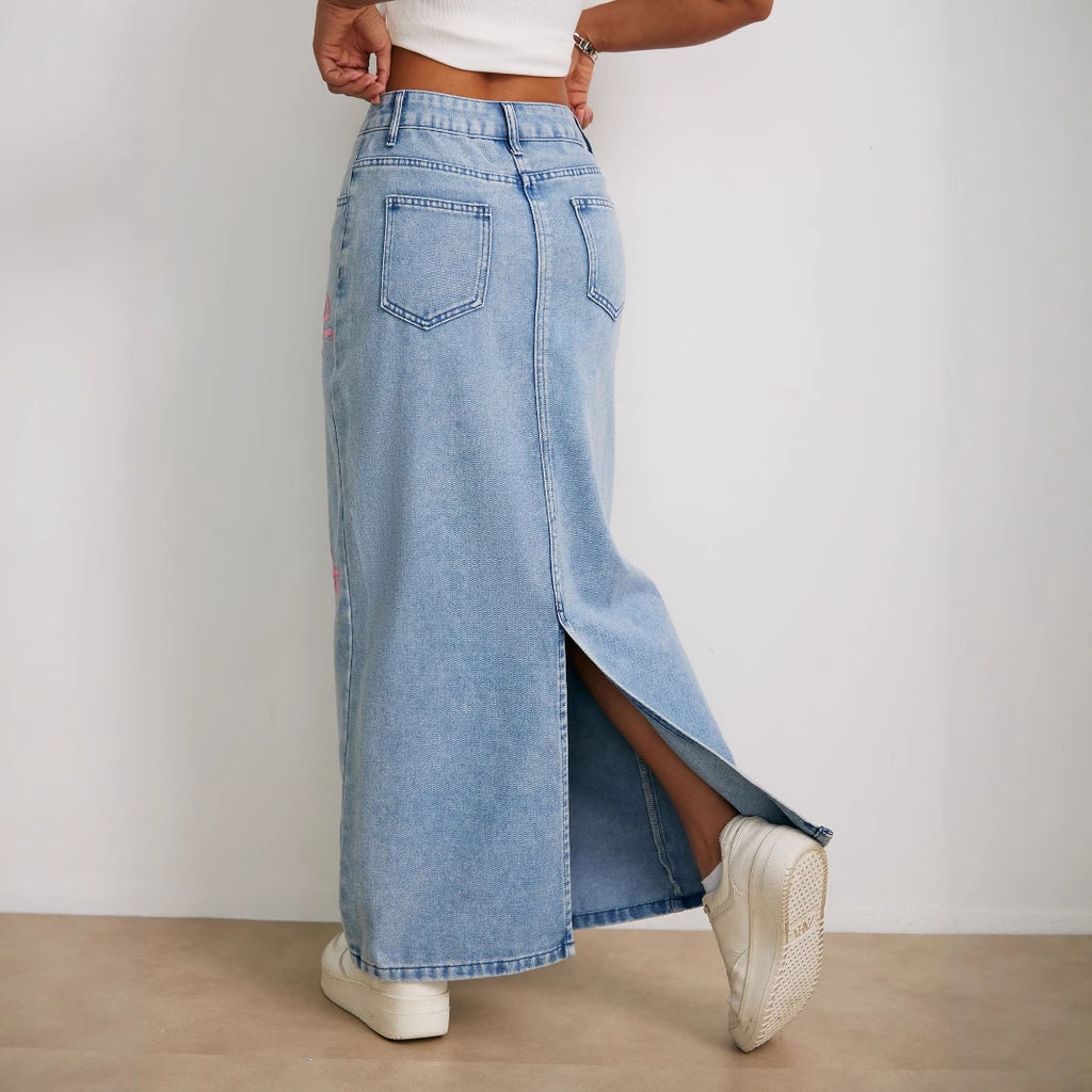 Pearl-Embellished Printed Skirt