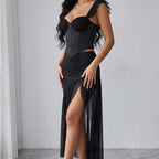 Women's Boned Corset & High-Slit Skirt Set