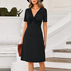 Women's Twisted V-Neck Short-Sleeve A-Line Dress