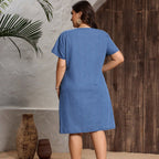 Women's Plus-Size Short-Sleeve Denim Dress