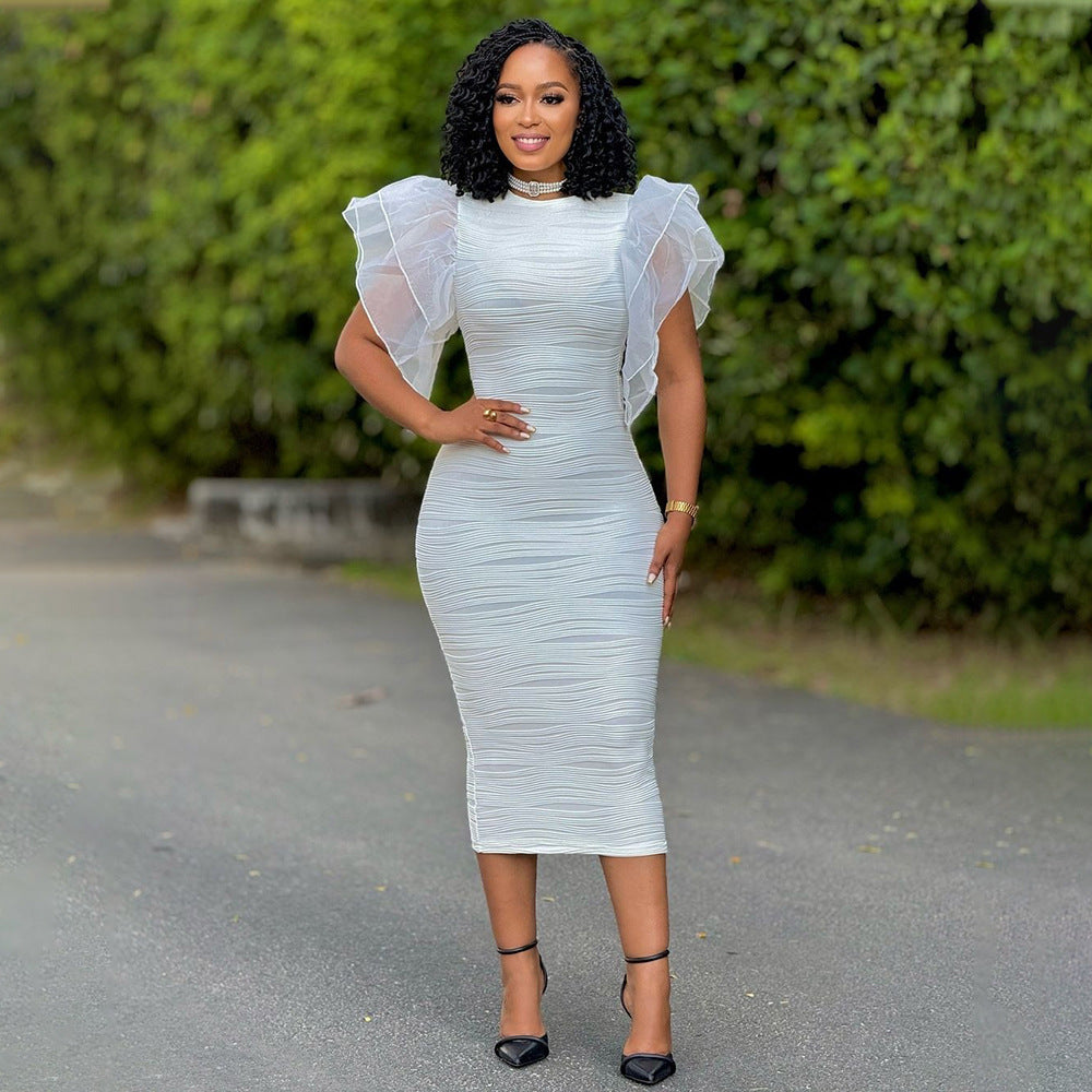 Stitching Ruffle Sleeve Summer Africa Dress
