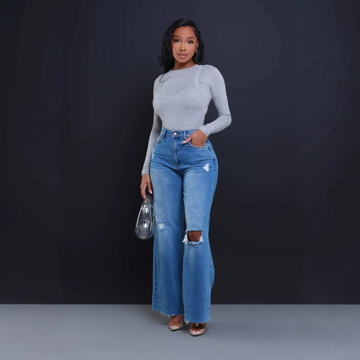 Women High Waist Loose Straight Leg Wide Leg Pants