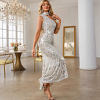 One-Shoulder Sequin Evening Maxi Dress