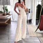 Backless Strap Texture Elegant Graceful Sleeveless Jumpsuit