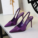 Women's French Satin Stiletto Heel High Heel Shoes Pointed Toe Shallow Mouth Back