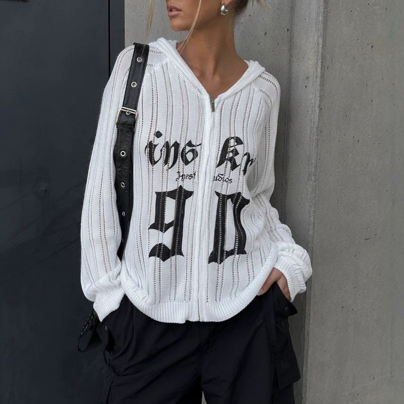 Women's Graphic Knit Zip-Up Cardigan