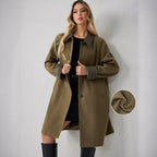 Women's Contrast-Color Mid-Length Wool Coat