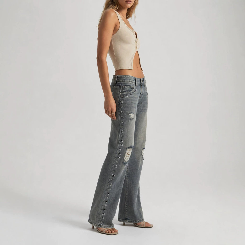 Women's Ripped Straight-Leg Jeans
