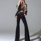 Street Stand Collar Long Sleeve Short Top