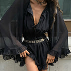 Women's Black Lace Long Sleeve A-Line Mini Dress