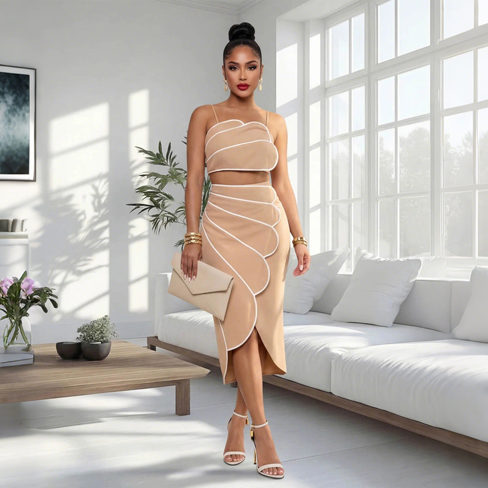 Sexy Camisole Irregular Asymmetric Skirt Patchwork Skirt Set