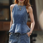 Washed Denim Sleeveless Vest Top