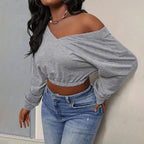 Women’s V-Neck Slim-Fit Long-Sleeve Top