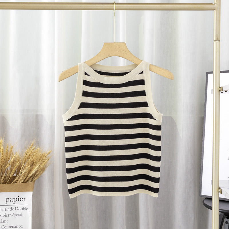 Women's Striped Ribbed Sleeveless Knit Tank Top