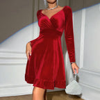 Women's Elegant Red Dress All Matching Elegant V neck