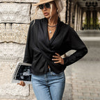 Women's Fall Women Clothing Sunken Stripe Twist Solid Color Shirt For Women