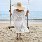 Women Clothing Solid Color Knitted Beach Knitted Sexy Long Sleeved Blouse Sun Protective Clothing