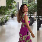 Spring Printed V-Neck Sleeveless Slim Belt Wide Leg Jumpsuit