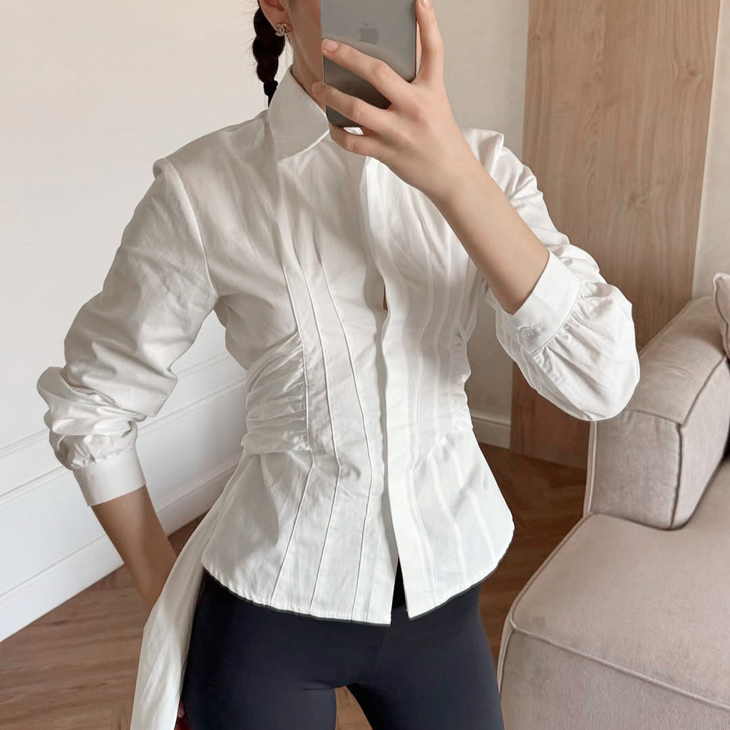 Design Pure Cotton Shirt Waist Controlled Lace up Long