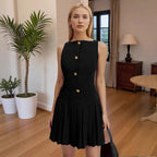 Spring Summer Simple Women's Personalized Wide Hem Pleated Waist Tight Solid