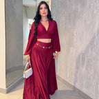 Pleated Top & Wide-Leg Pants Two-Piece Set