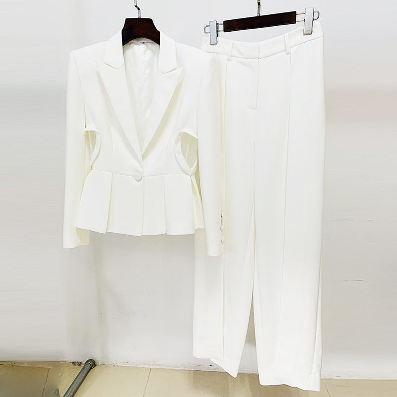 Women's Hollowed Out Heart Shaped Slim Fit One Button Two-Piece Set