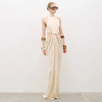 Women's Twisted Cutout Embellished Maxi Dress Winter Turtleneck Sleeveless Cropped Outfit