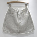 【moq-5 Packs】 Summer Heavy Embroidery Drilling Denim Skirt