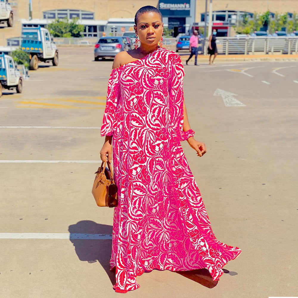 Printed For Shoulder Half Sleeves Loose Dress