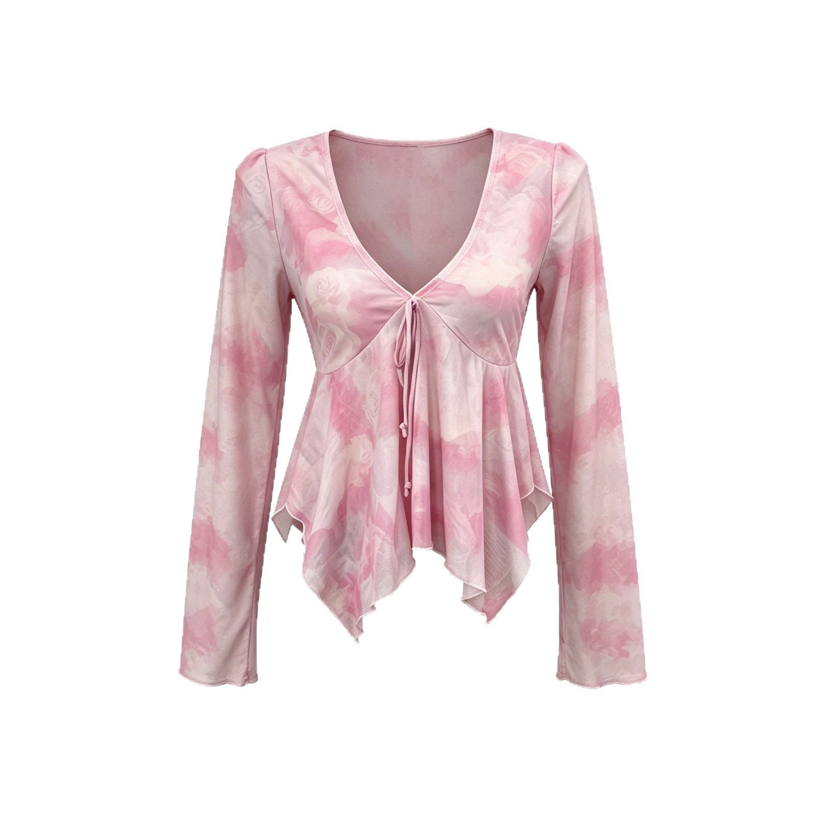 Summer Women Clothes Sexy Floral Mesh V neck Tied Long