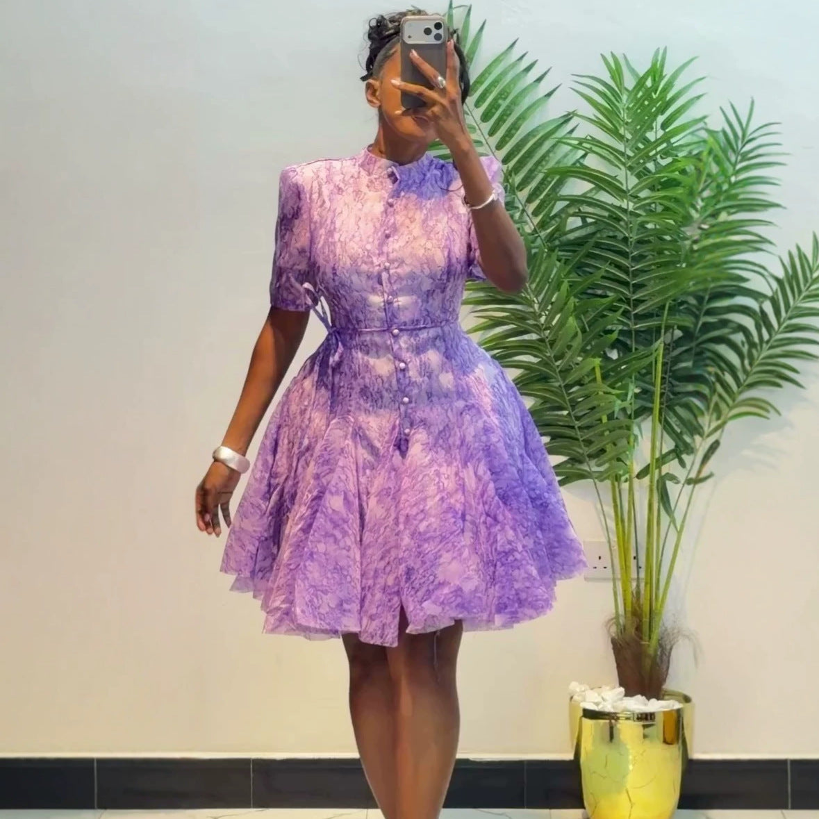 Women's Asymmetrical Printed Short-Sleeve Dress