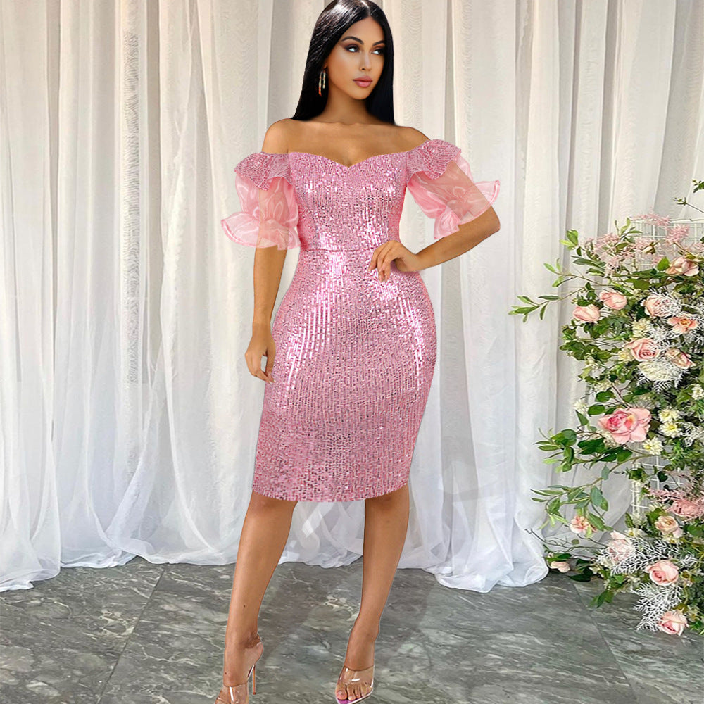 Women's Aomei Off-Shoulder Sequin Party Back Slit Dresses Dress