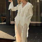 Ruffled Chiffon Long-Sleeve Shirt