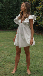 Women's Cotton V-Neck Ruffled A-Line Mini Dress