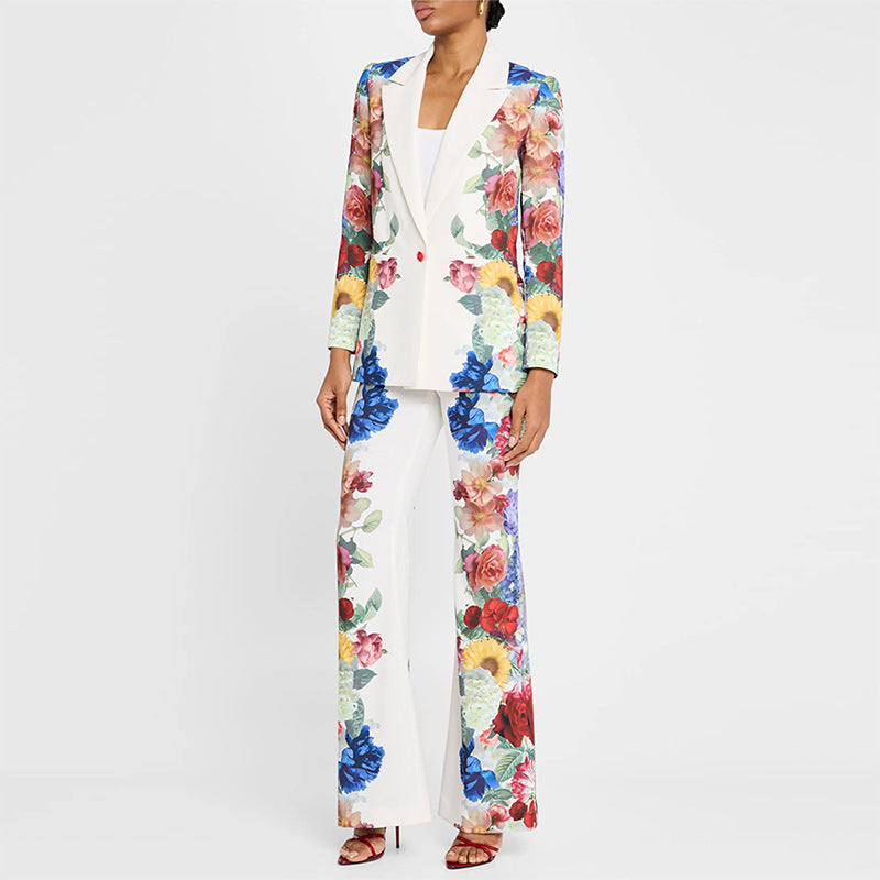 Women's Printing Floral Blazer Two Piece Set